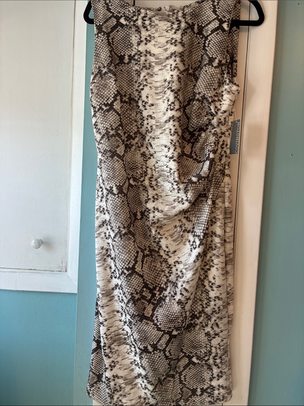 Covington Snake-Print Midi Dress in Black and Cream
